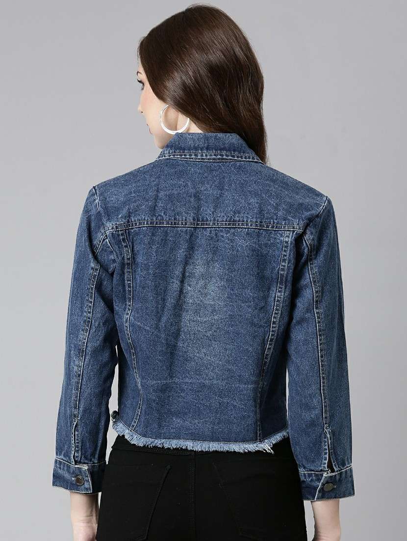women blue solid denim jacket - 20610441 -  Standard Image - 2
