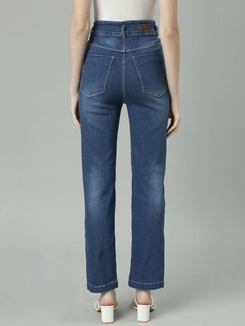 women high rise solid denim jeans - 20610450 -  Standard Image - 2