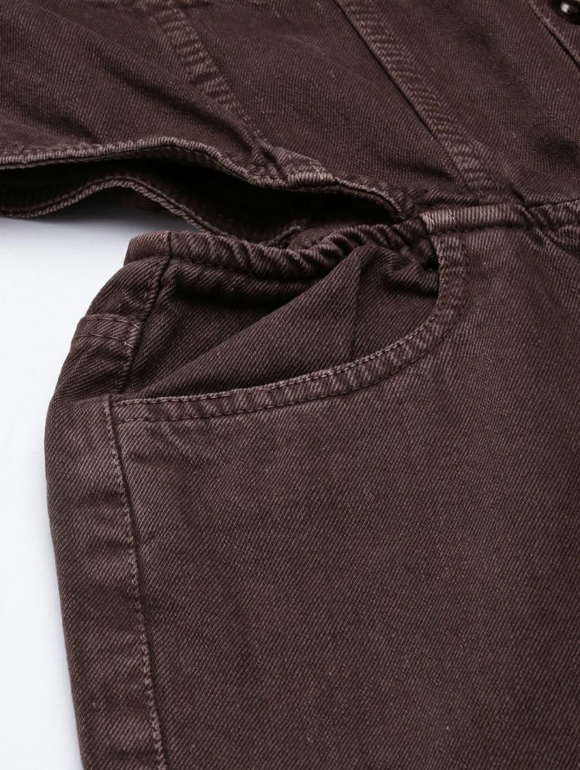 women coffee brown denim full leg jumpsuit - 20610457 - Standard Image - 7