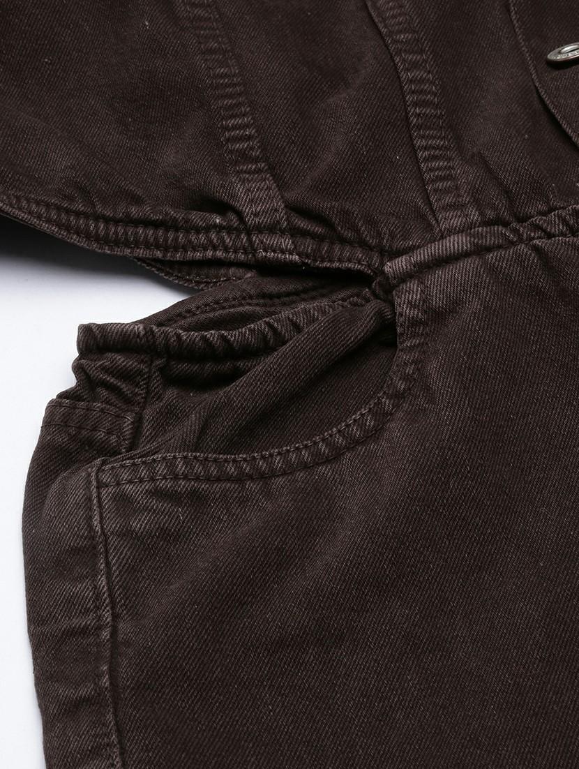 women coffee brown denim full leg jumpsuit - 20610459 - Standard Image - 7
