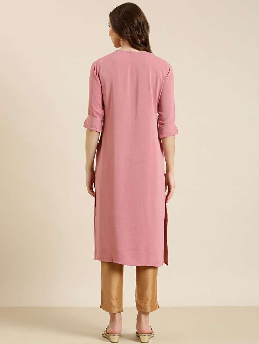 pink crepe straight kurta - 20610468 - Standard Image - 2