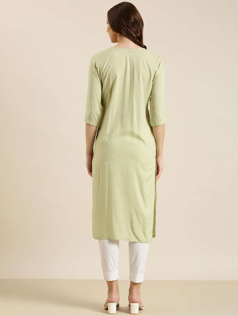 green cotton straight kurta - 20610471 -  Standard Image - 2