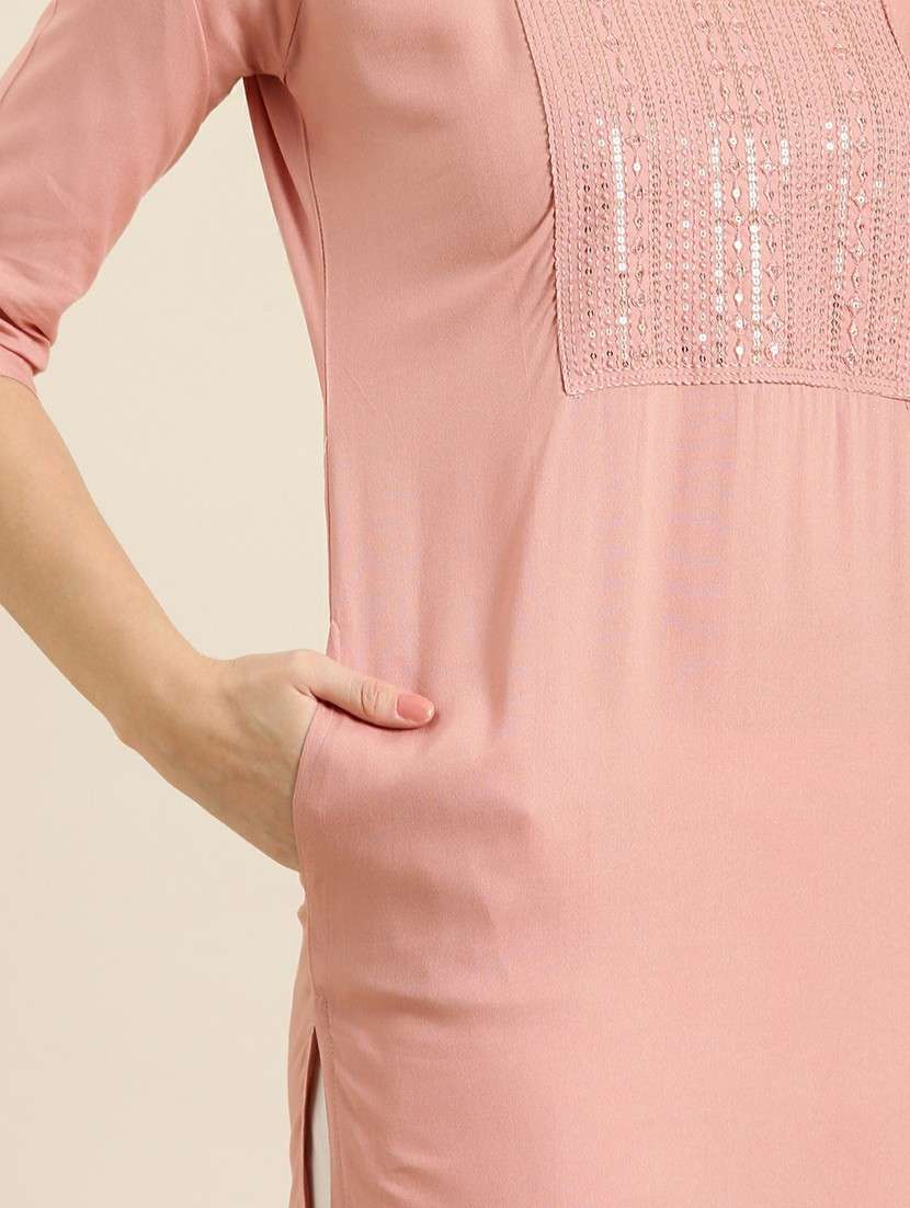 mauve cotton straight kurta - 20610472 -  Standard Image - 7