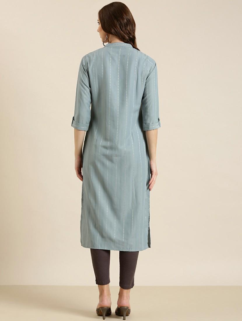 grey striped straight kurta - 20610473 - Standard Image - 2