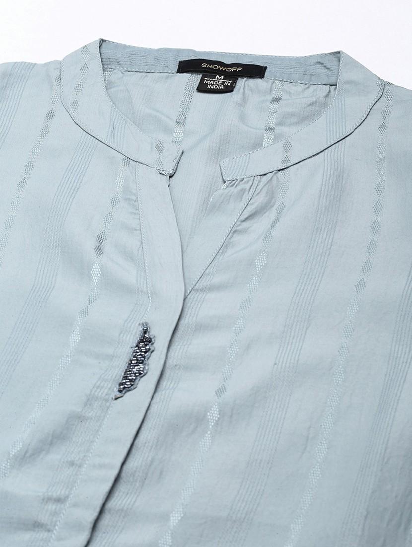 grey striped straight kurta - 20610473 - Standard Image - 7