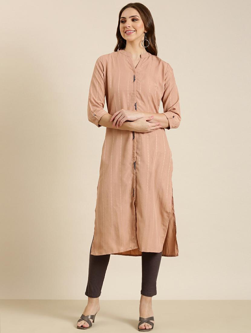 peach striped straight kurta