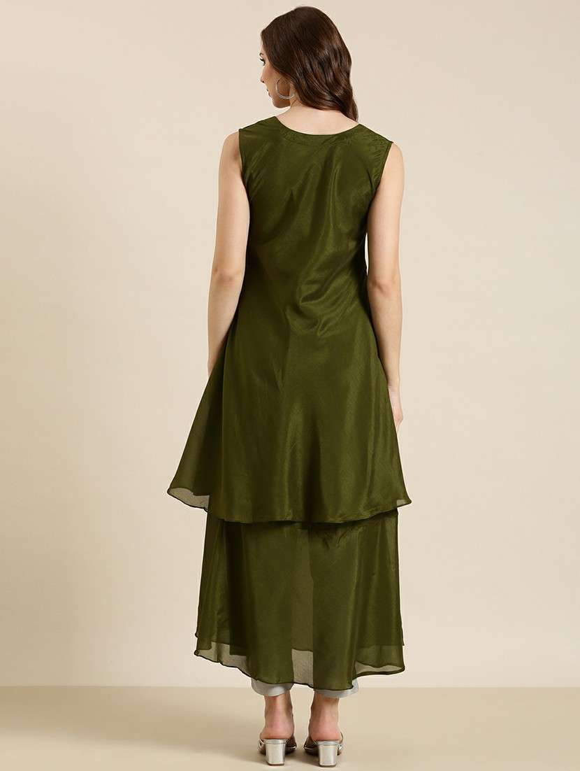 women round neck embellished layered kurta - 20610479 - Standard Image - 2