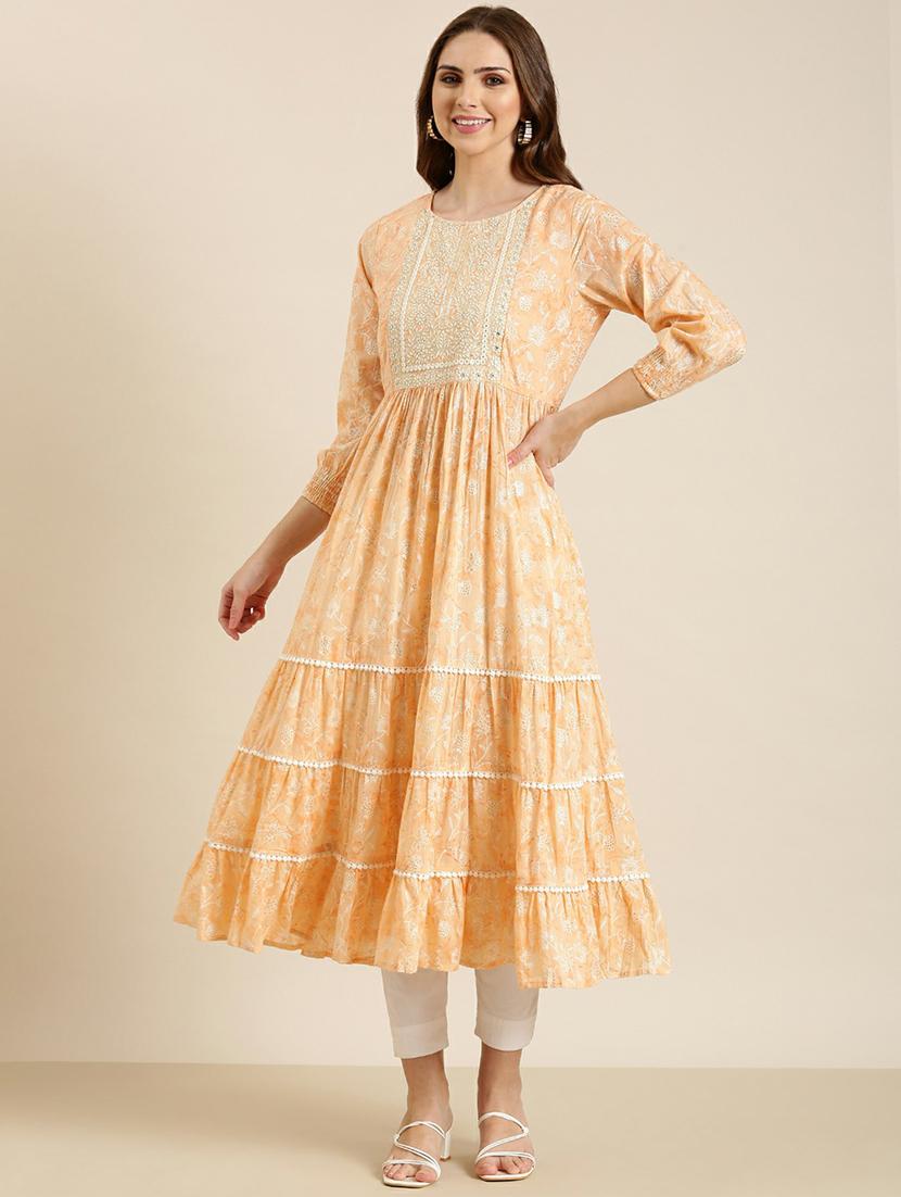 women round neck embroidered tiered kurta