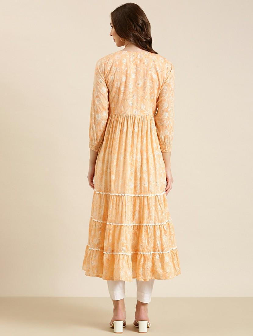 women round neck embroidered tiered kurta - 20610481 - Standard Image - 2