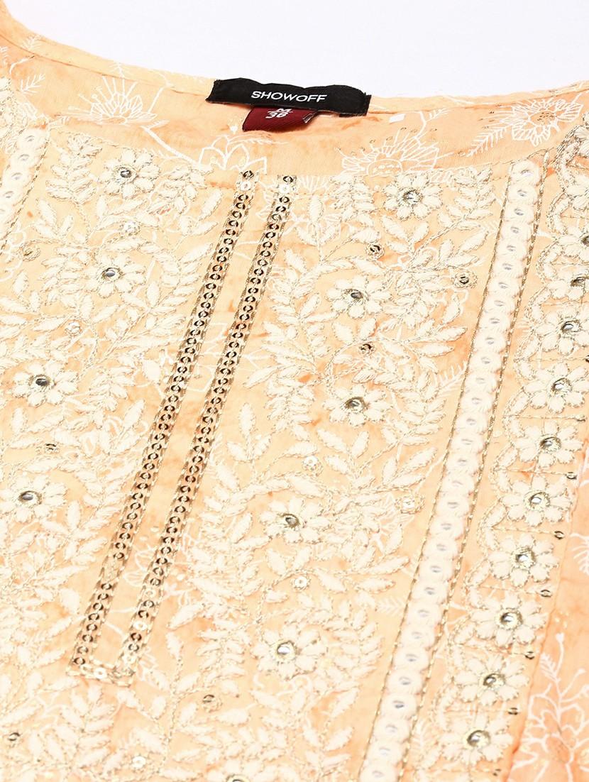 women round neck embroidered tiered kurta - 20610481 - Standard Image - 7