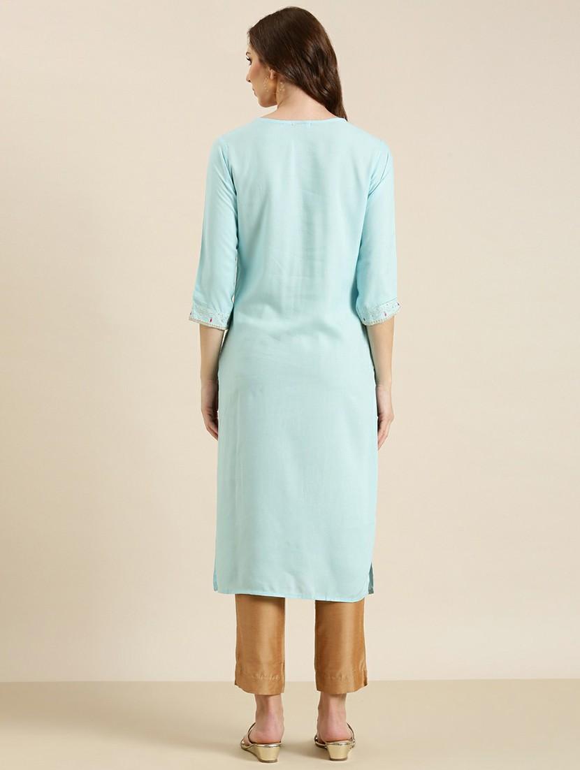 light blue embroidered straight kurta - 20610482 - Standard Image - 2