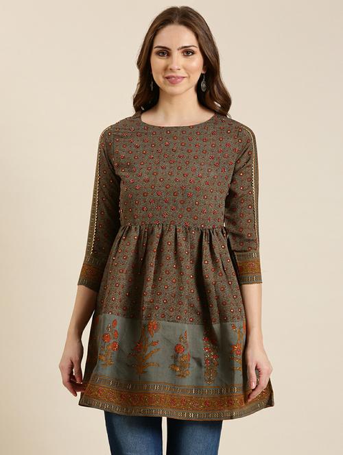 women brown round neck a-line kurti - 20610487 -  Standard Image - 0