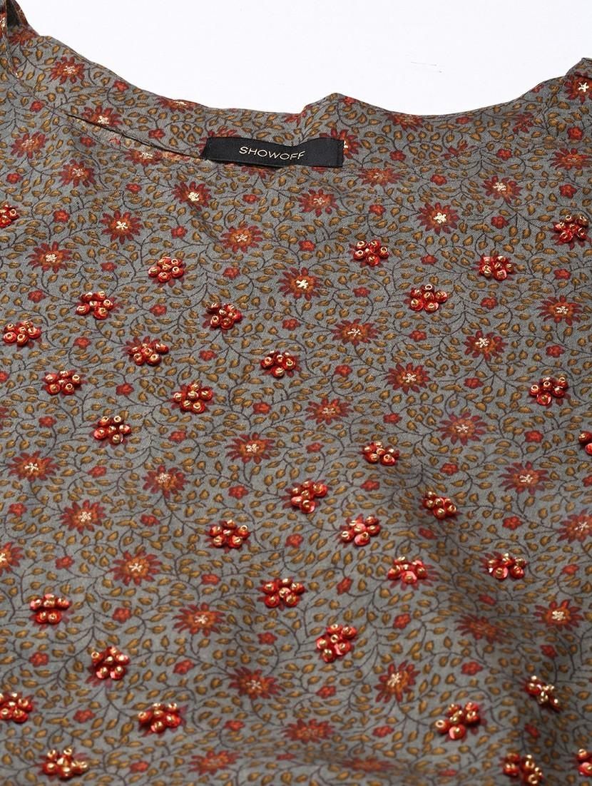 women brown round neck a-line kurti - 20610487 - Standard Image - 7