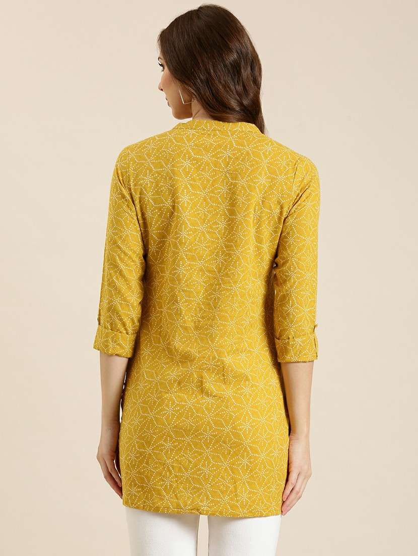 women mustard mandarin neck straight kurti - 20610495 -  Standard Image - 2