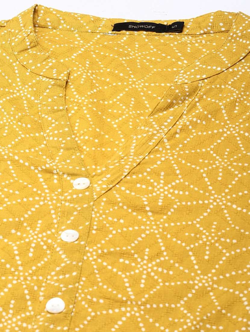 women mustard mandarin neck straight kurti - 20610495 -  Standard Image - 7