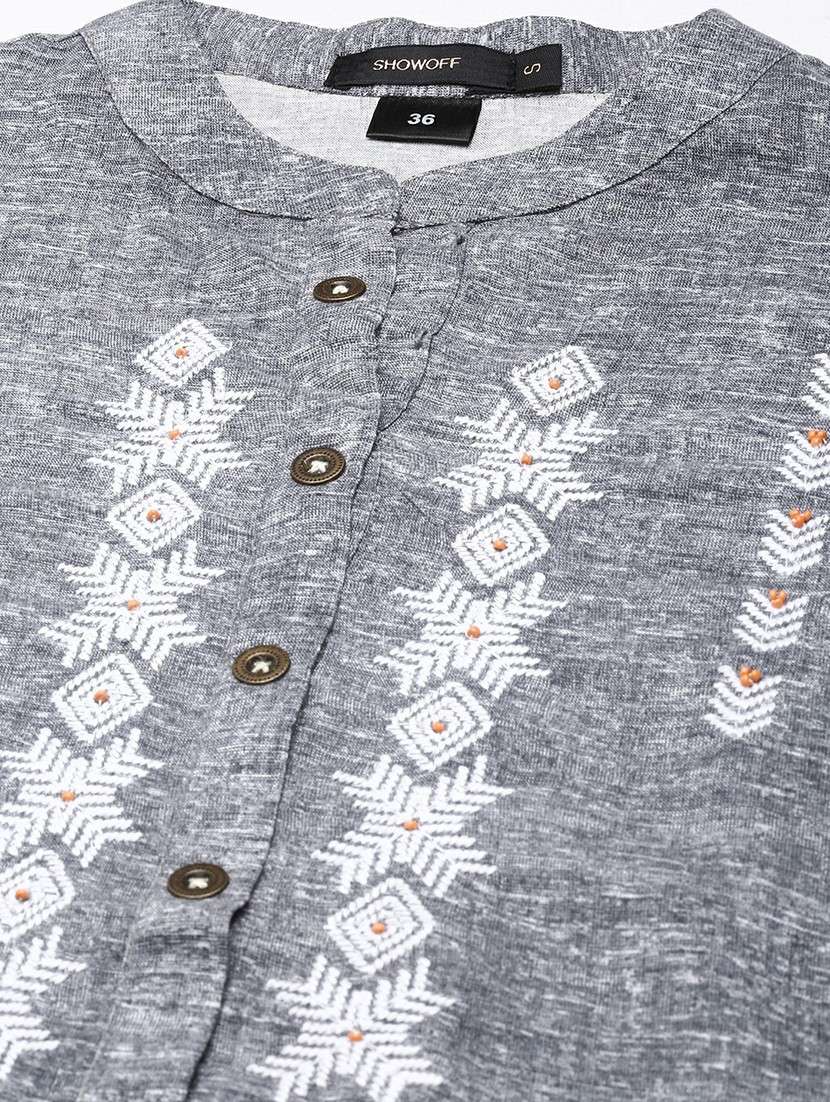 women grey mandarin neck a-line kurti - 20610499 -  Standard Image - 7