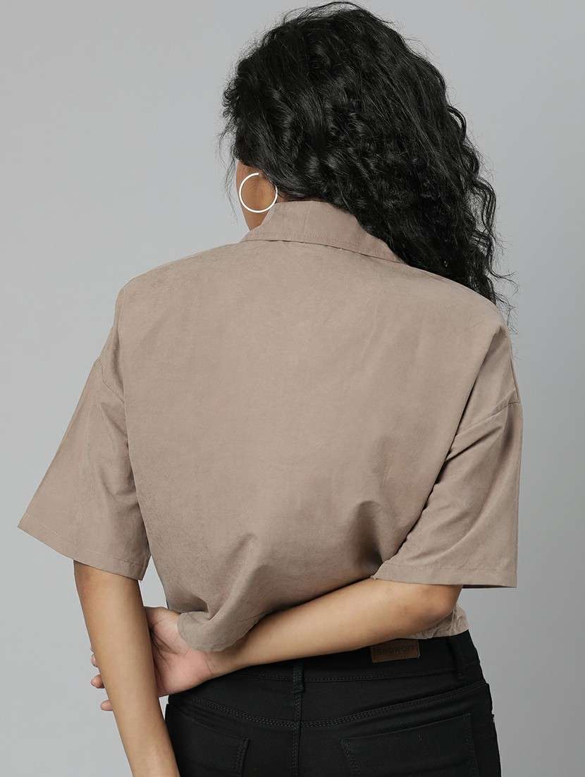 women taupe solid crop shirt - 20610513 -  Standard Image - 2