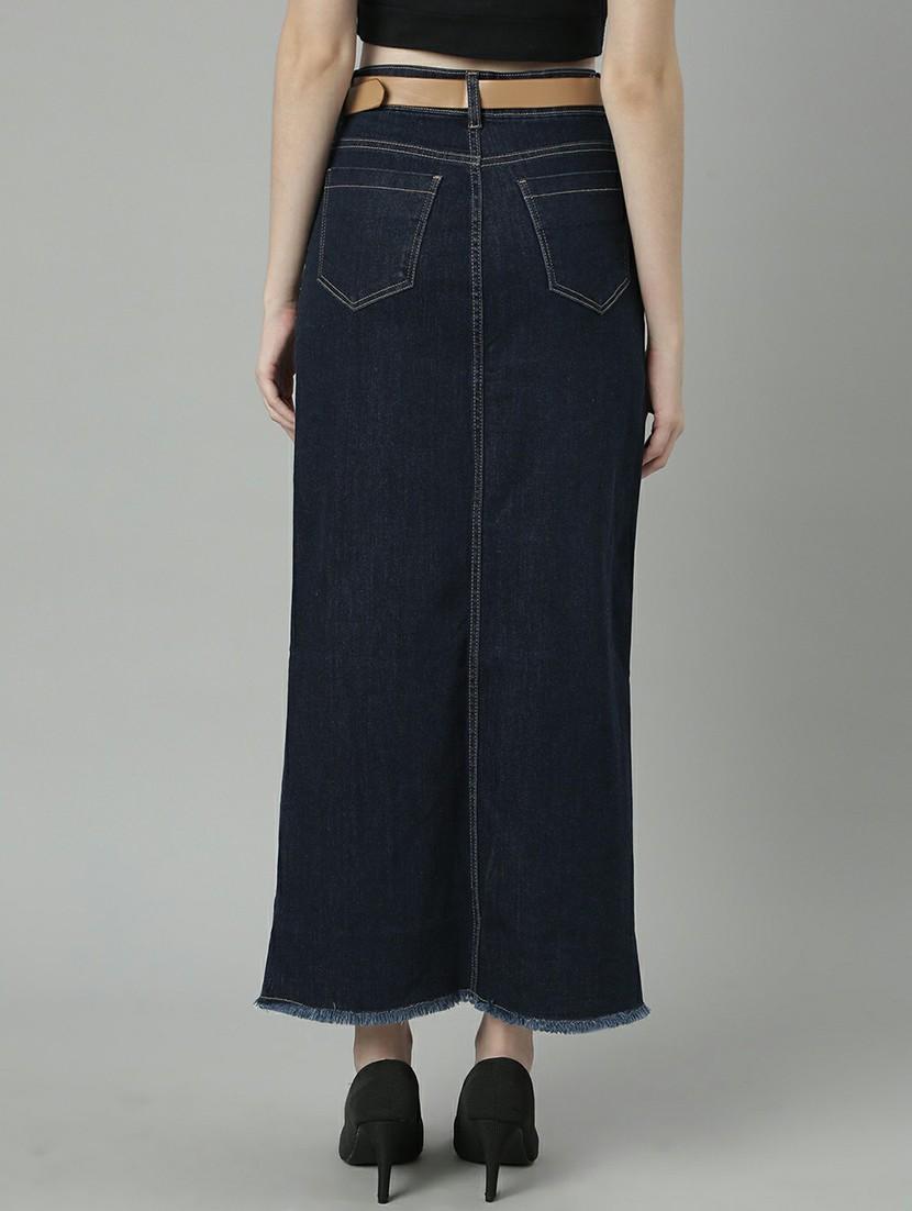 women high rise solid pencil denim skirt - 20610549 - Standard Image - 2