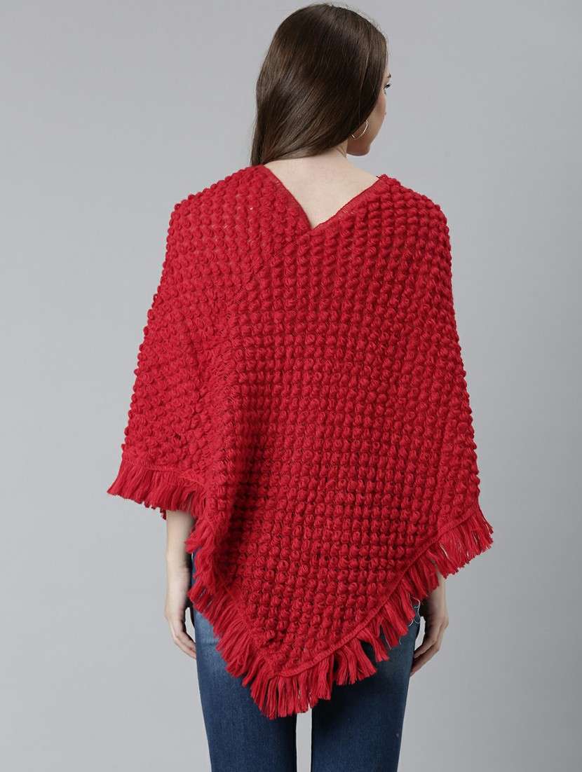 women red self designed poncho - 20610560 -  Standard Image - 2