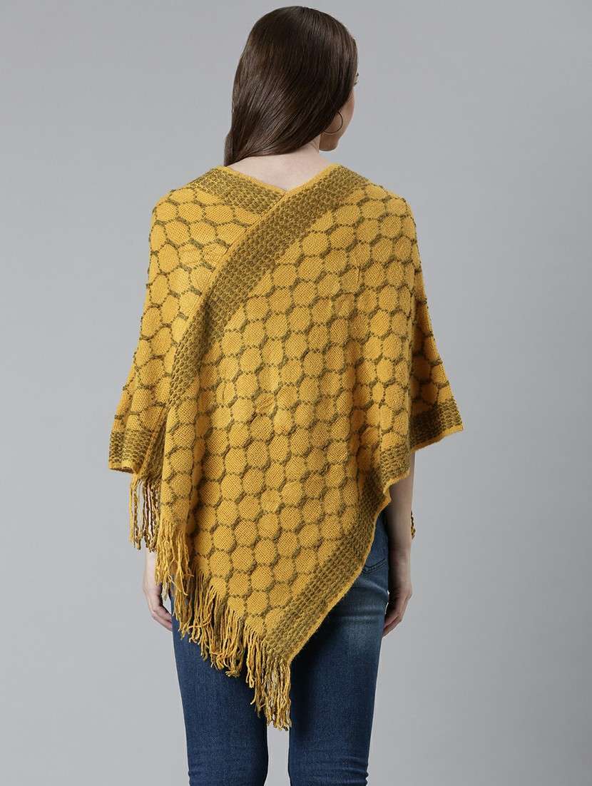 women mustard self designed poncho - 20610561 - Standard Image - 2
