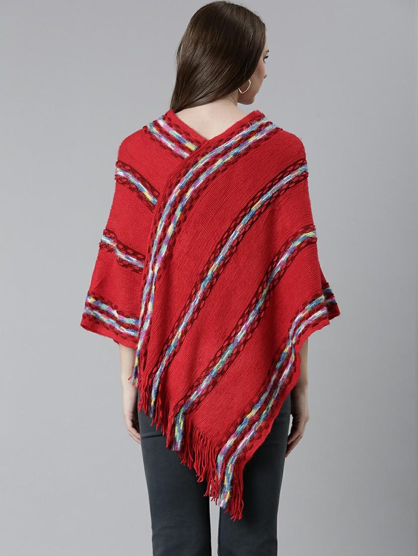 women red self designed poncho - 20610566 - Standard Image - 2