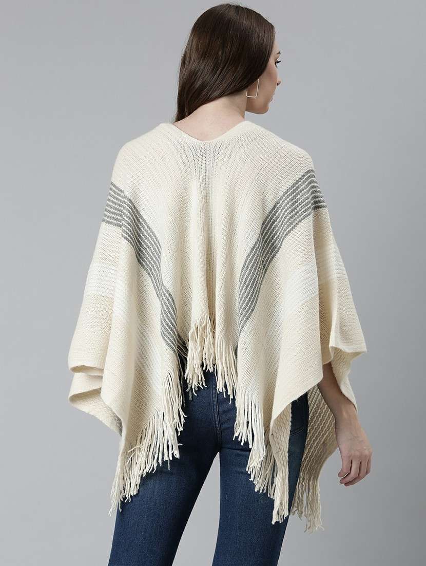 women cream self designed poncho - 20610575 -  Standard Image - 2