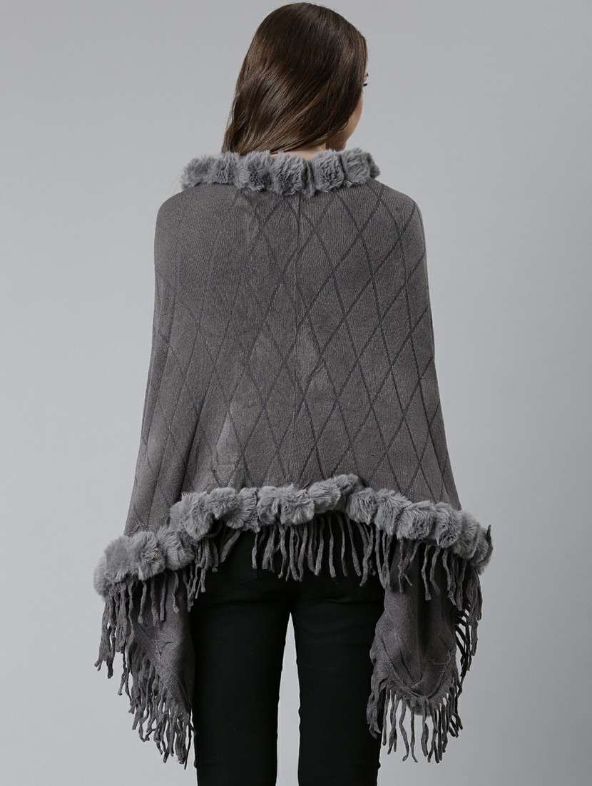 women grey self designed poncho - 20610595 -  Standard Image - 2