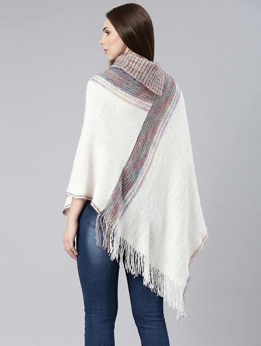 women white collared acrylic poncho - 20610613 - Standard Image - 2