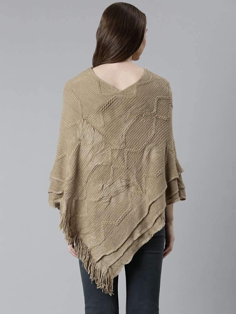 women khaki acrylic poncho - 20610620 -  Standard Image - 2