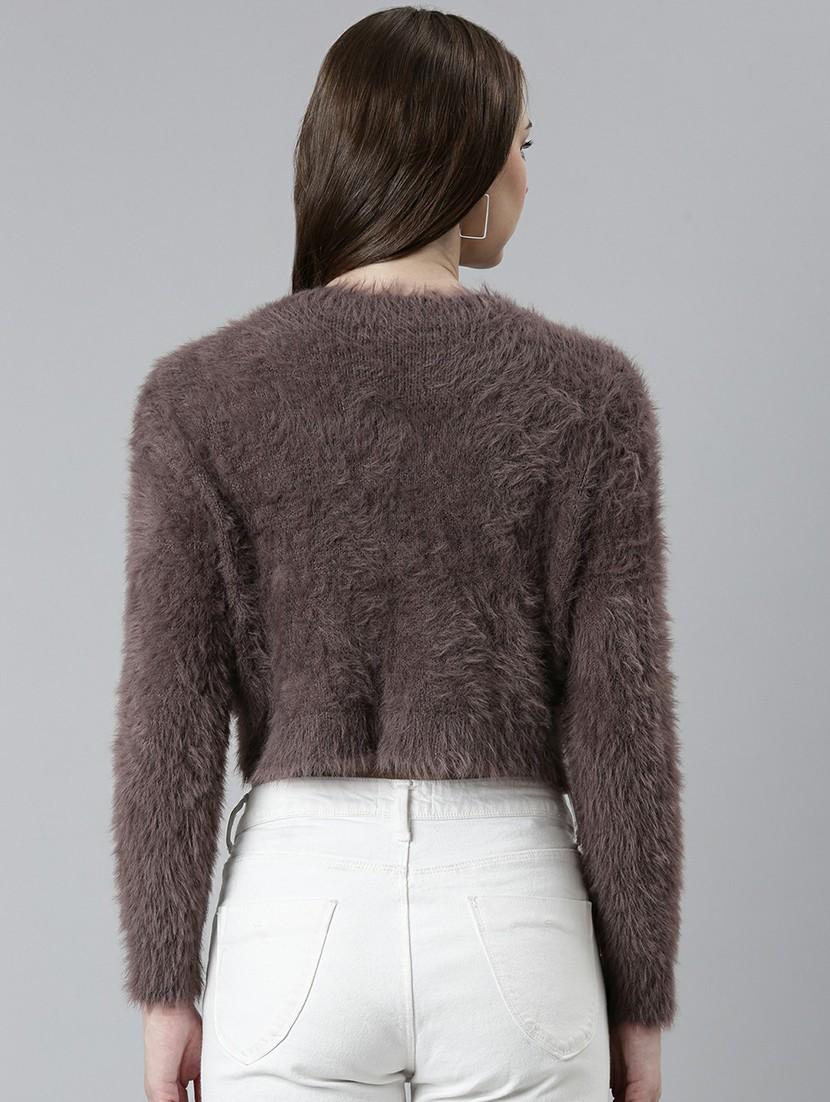 women fur acrylic long sleeve cardigan - 20610650 - Standard Image - 2