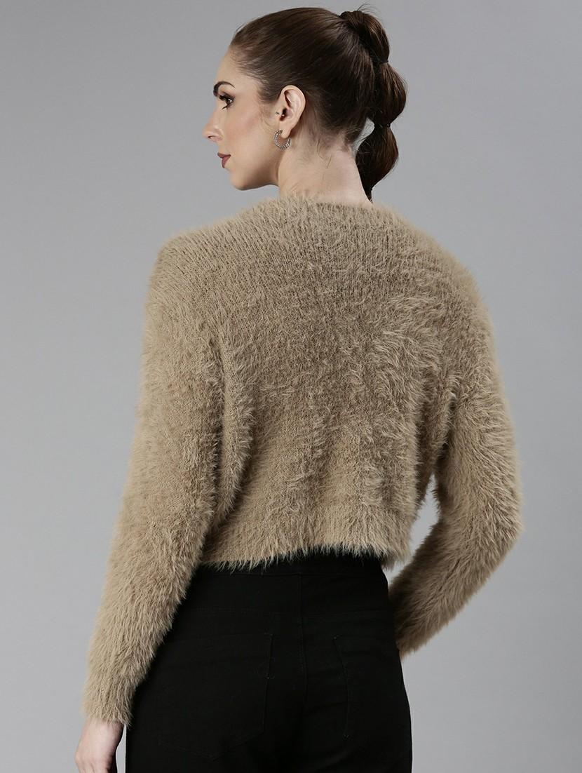 women fur acrylic long sleeve cardigan - 20610651 - Standard Image - 2