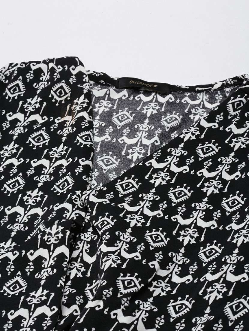 black printed blouson crop top - 20610671 -  Standard Image - 7