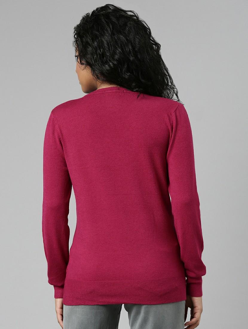 solid pink v neck casual top - 20610672 - Standard Image - 2