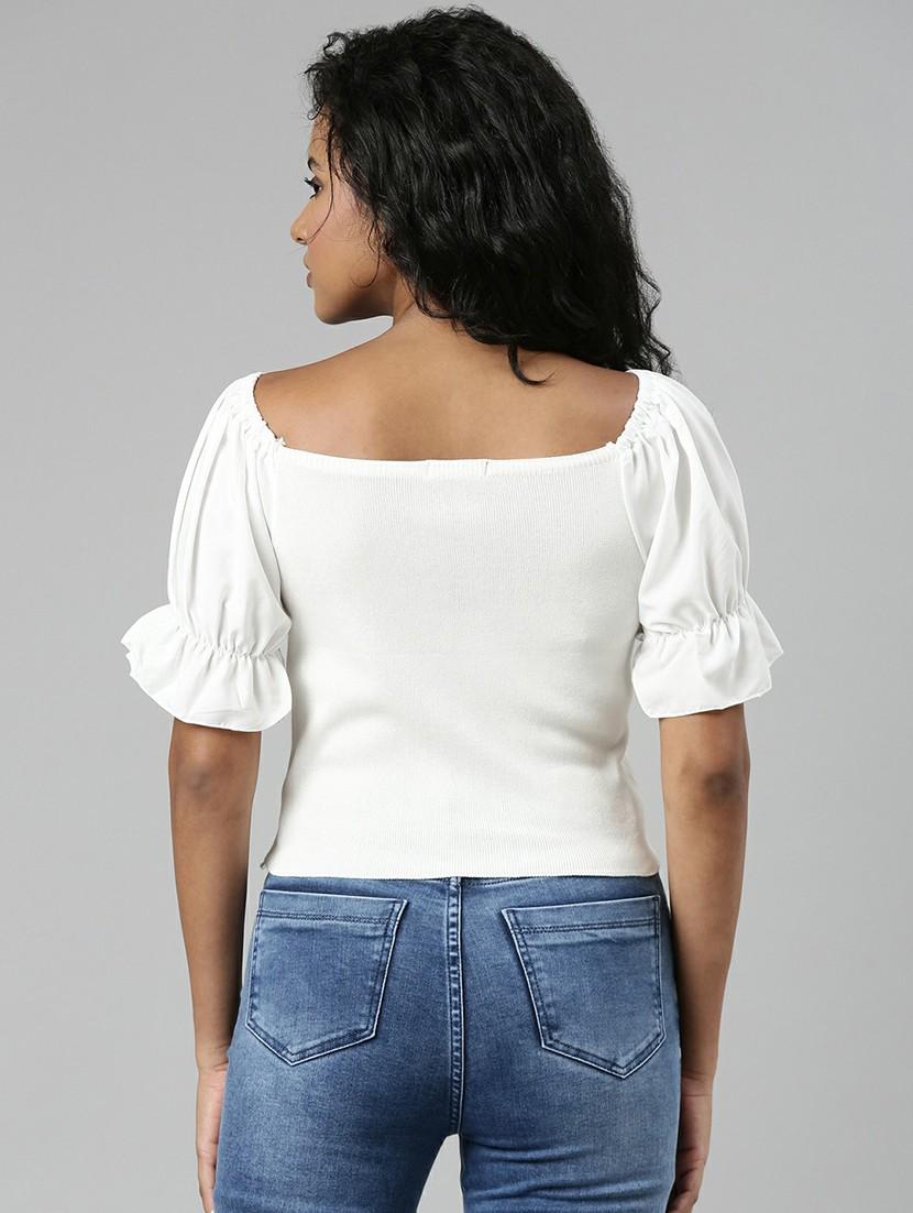 solid white zipper detailed casual top - 20610675 - Standard Image - 2