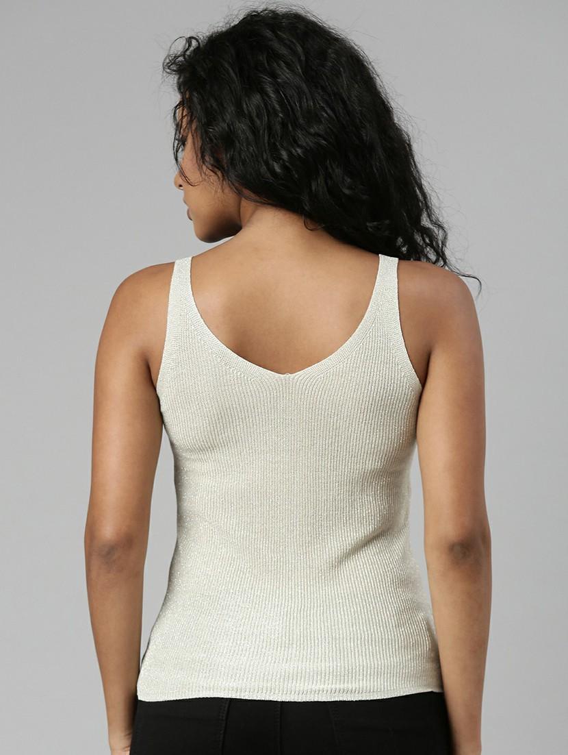 solid cream regular tank top - 20610677 - Standard Image - 2