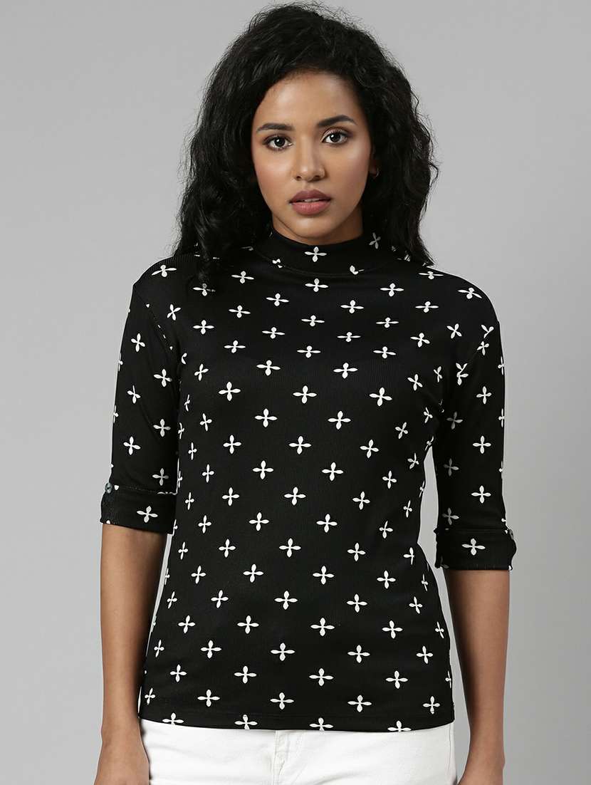 black printed high neck regular top