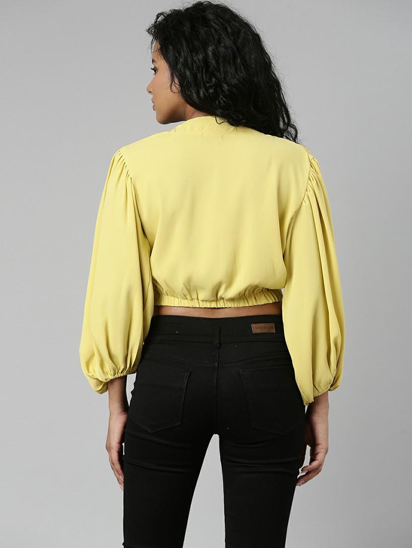 solid yellow blouson crop top - 20610685 - Standard Image - 2