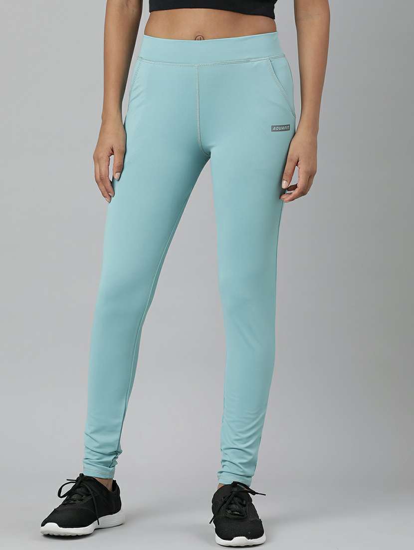 women high rise solid track pant