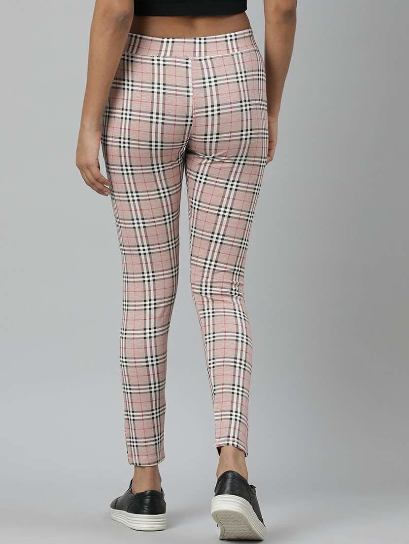 women high rise checkered track pant - 20610708 -  Standard Image - 2