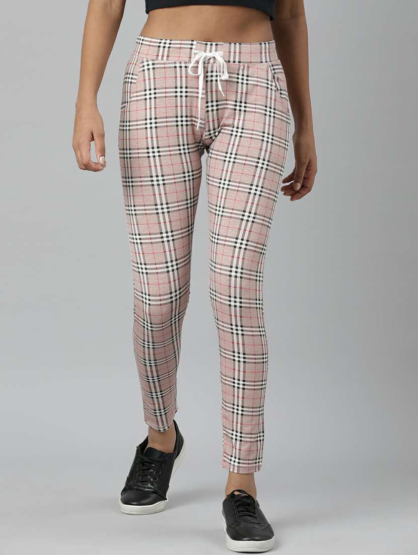 women mid rise checkered track pant
