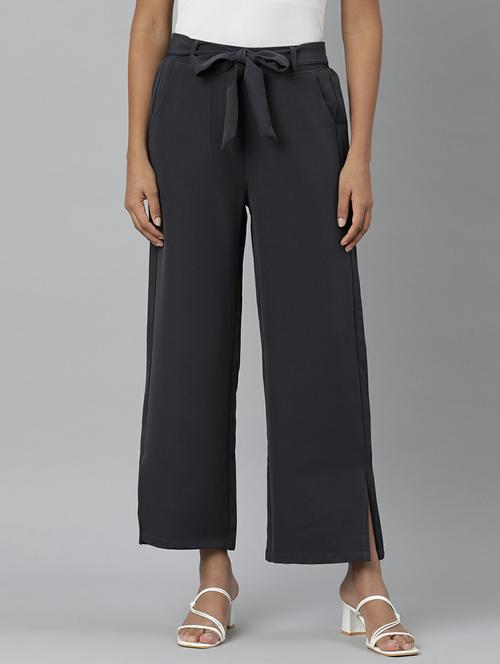 women mid rise solid flat front trouser - 20610875 - Standard Image - 0