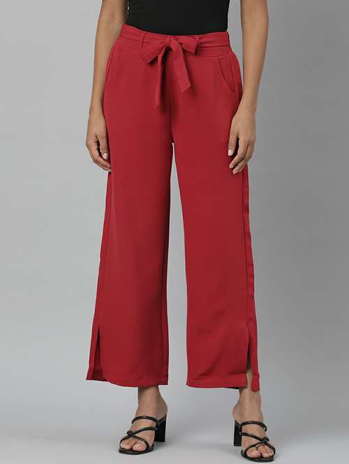 women mid rise solid flat front trouser - 20610876 - Standard Image - 0
