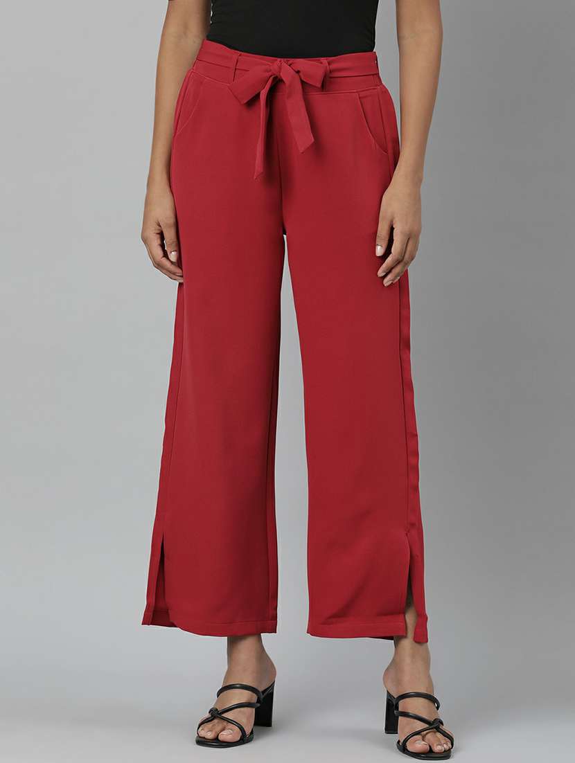women mid rise solid flat front trouser - 20610876 - Zoom Image - 0