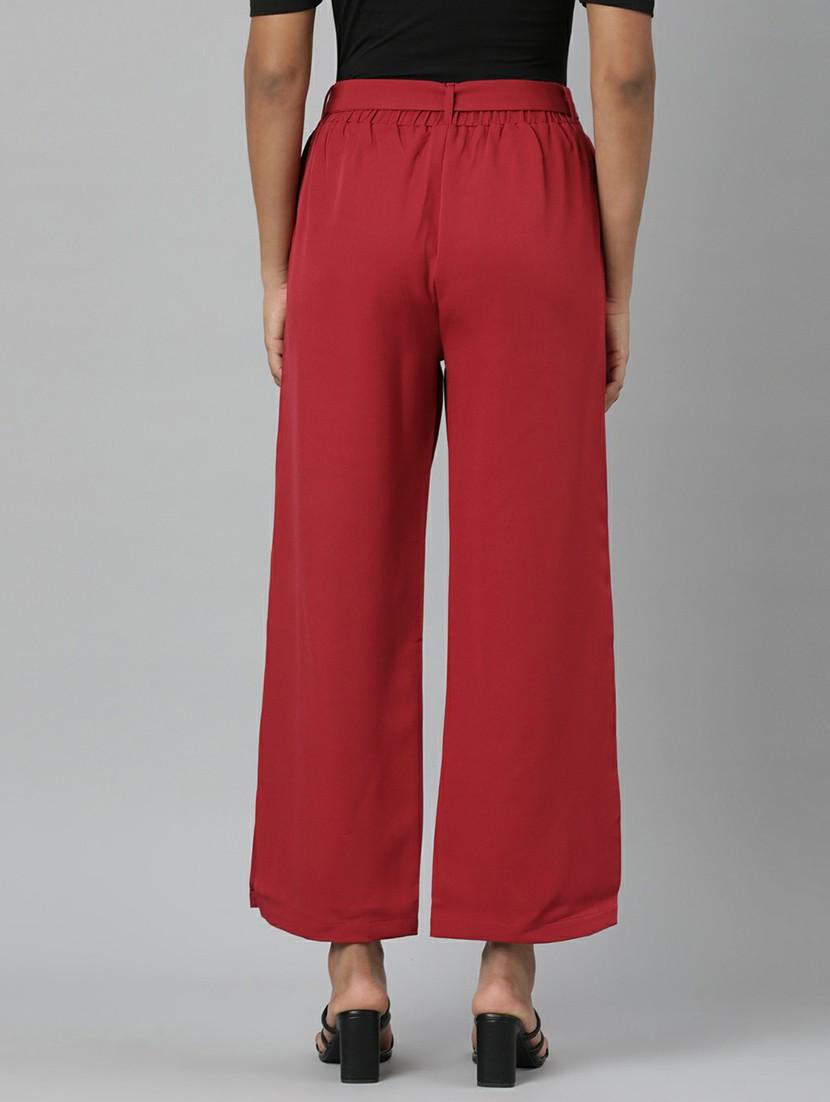 women mid rise solid flat front trouser - 20610876 - Standard Image - 2