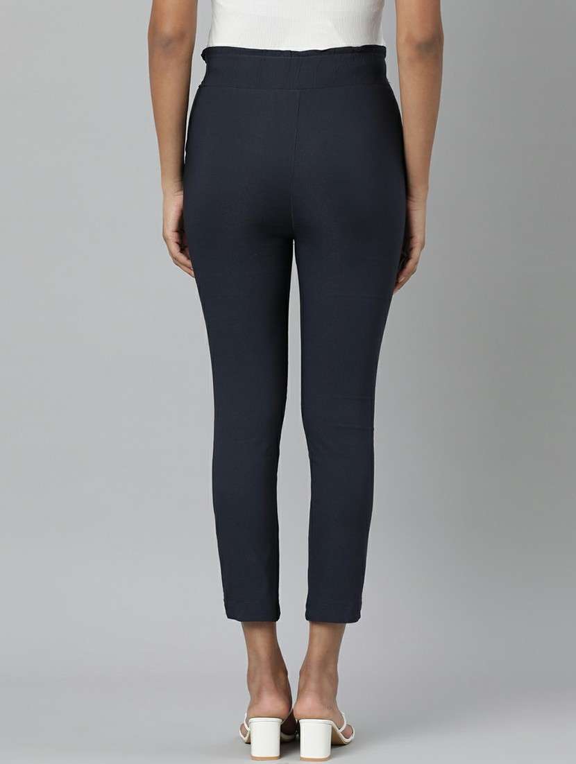 navy blue cotton peg trouser - 20610879 - Standard Image - 2