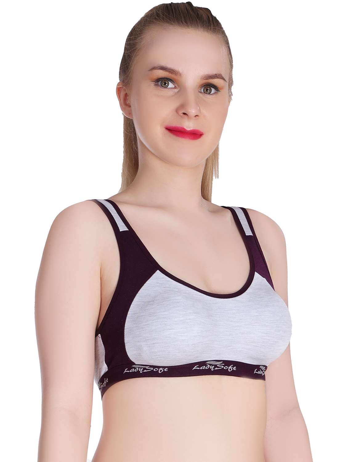 color block cotton blend sporta bra - 20611342 -  Standard Image - 2