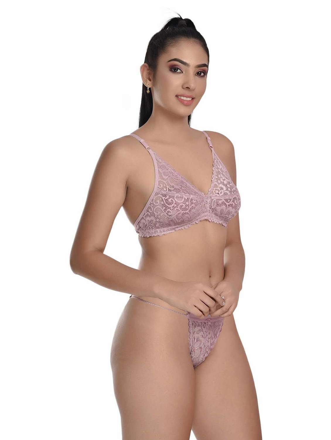 pack of 3 lace detailed bra and thongs set - 20612107 -  Standard Image - 2