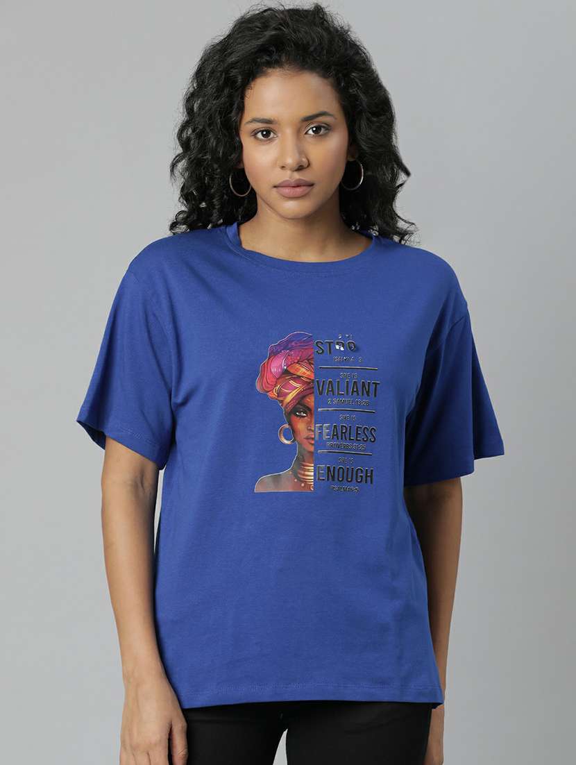 women blue graphic boxy t-shirt