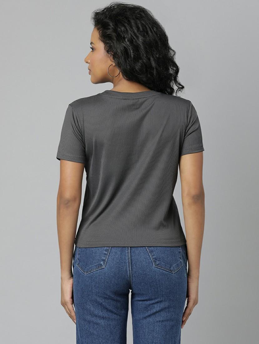 women grey typographic crop t-shirt - 20612588 - Standard Image - 2