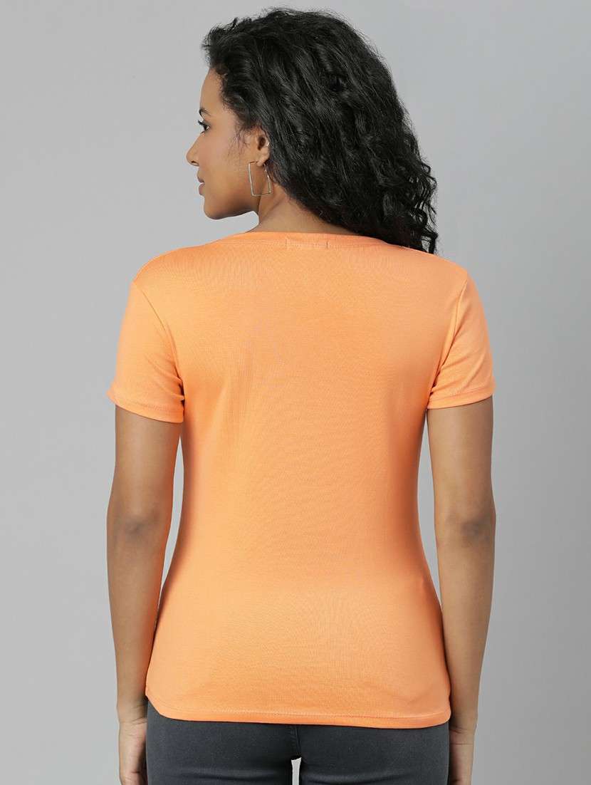 women orange cotton chest print t-shirt - 20612598 - Standard Image - 2